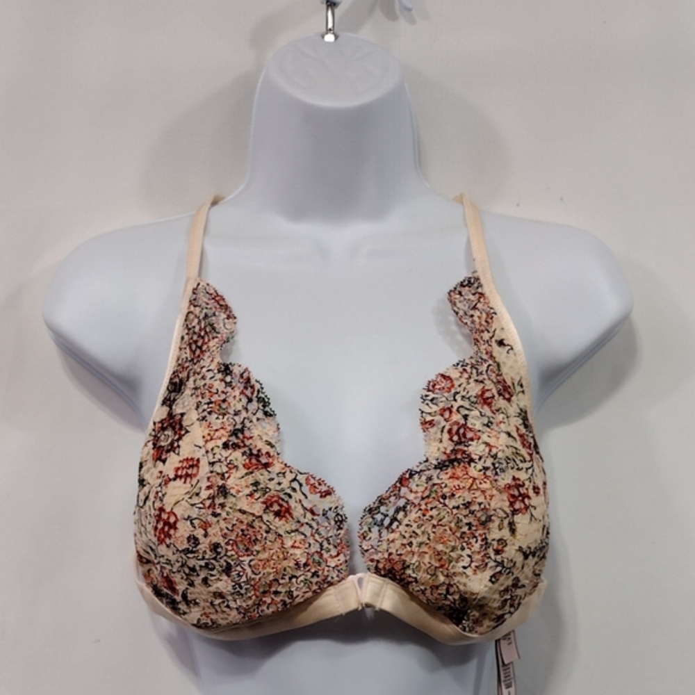 NWOT Victoria's Secret Floral Bra Women's XL Peach Red Romantic Feminine Comfy